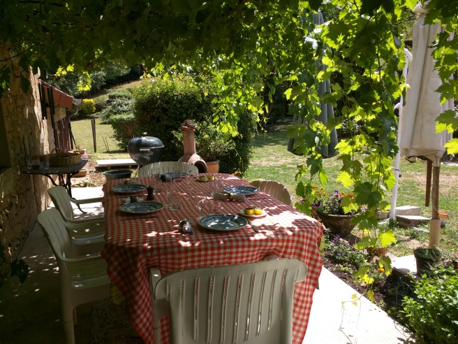 The grapevines above the outside table are over 50 years old.
