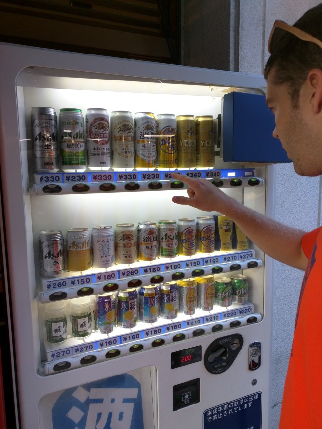 Right outside the train station, Dan finally found a beer vending machine!
